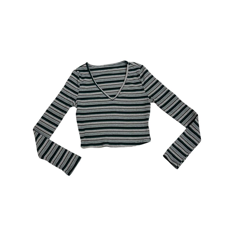 SHEIN 90s Y2K Long Sleeve Striped V Neck Shirt Size Medium